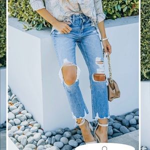 Shaw High Rise Tattered Straight Leg Denim Jeans